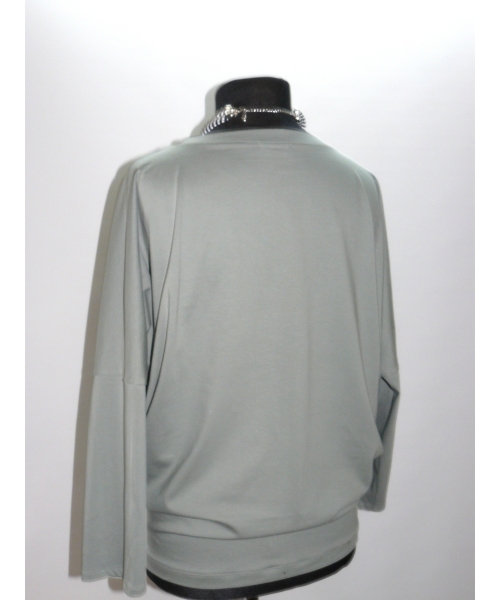 Bawełniana bluzka Oversize z drapowaniem dla puszystej - oliwkowa